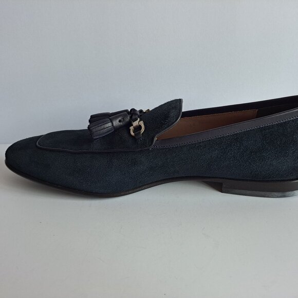 New Salvatore Ferragamo Dark Blue Suede Loafers with Tassel & Gancini Size 11 main image 12
